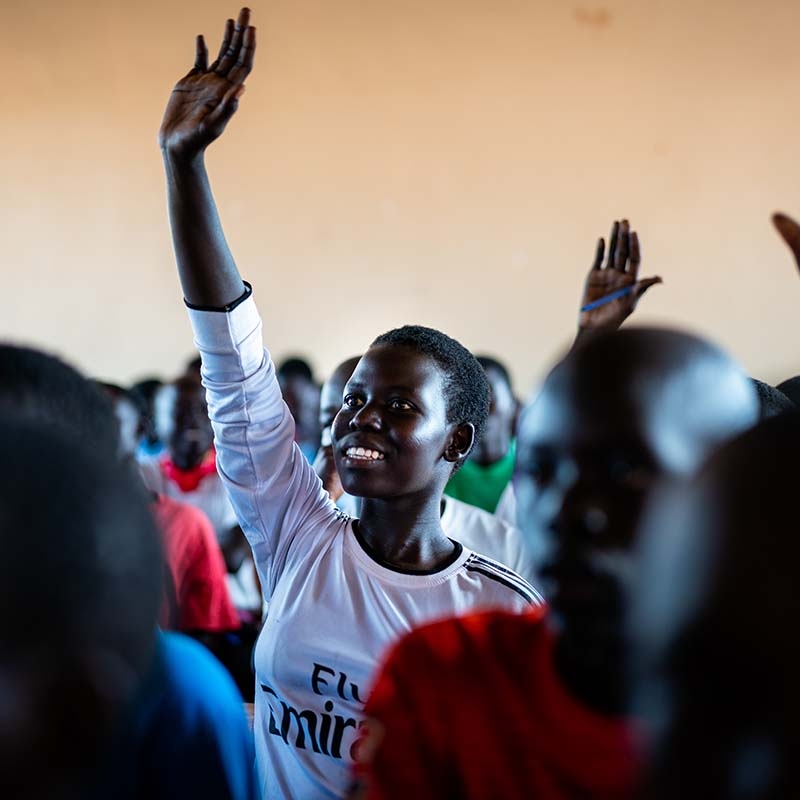 Northern Uganda refugee child at school.